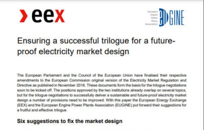 EUGINE – EEX joint position paper on the electricity market design