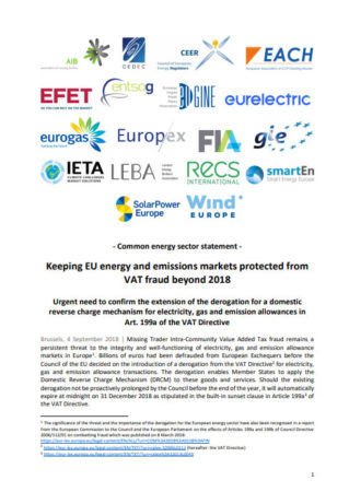 Common energy sector statement on protection from VAT fraud