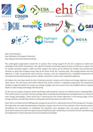 Economic recovery: EUGINE and the gas sector support investments in sustainable European technologies